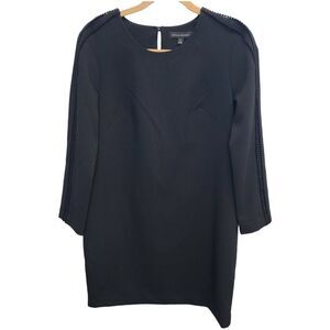 NWT Banana Republic Women's Sz 6 Pom Pom Trim Shift 3/4 Sleeve Black Mini Dress